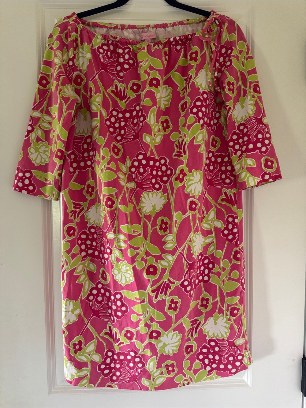 Lilly Pulitzer Pink Floral Off-Shoulder Midi Dress with Lime Accents